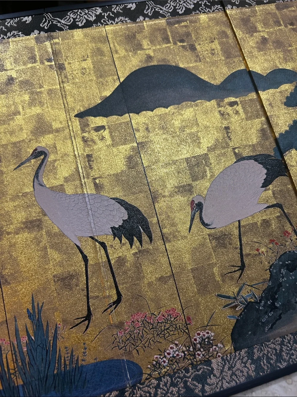 vintage Japaneser miniature four-panel tabletop byobu folding screen